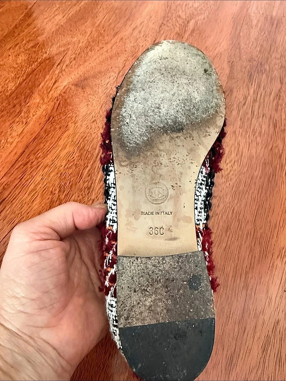 Chanel Tweed Houndstooth Flats Black & Red EU 36C